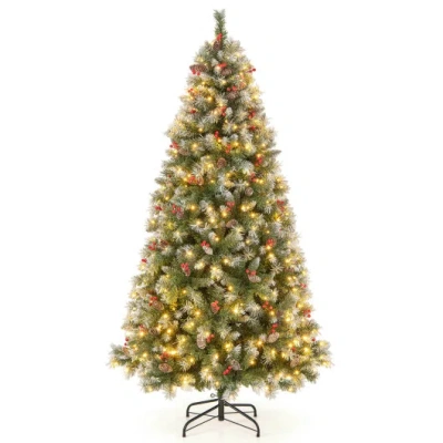 Costway Hinged Christmas Tree With 450 Pvc Branch Tips And 200 Warm White Led Lights-6.5 Ft In Gray