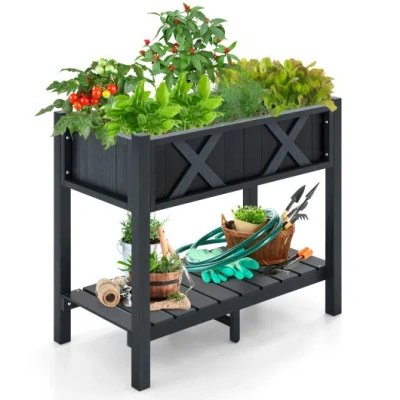 Costway Hips Raised Garden Bed Poly Wood Elevated Planter Box-black