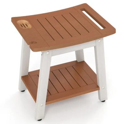 Costway Hips Shower Bench Seat With Handle Shower Head-brown & White