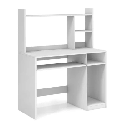 Costway Home Office Computer Desk With Bookcase Keyboard Tray And Cpu Stand-white In Gray
