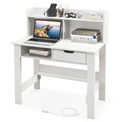 Costway Home Office Computer Desk With Storage Shelves And Drawer Ideal For Working And Studying In White