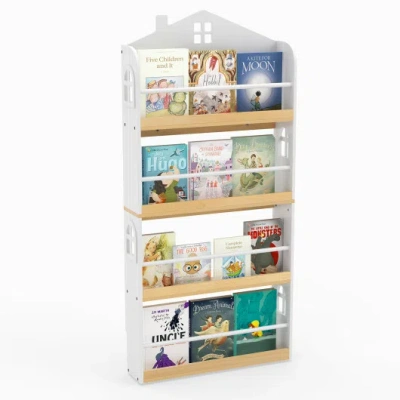 Costway House-shaped Kids Bookshelf With Anti-falling Baffles-white
