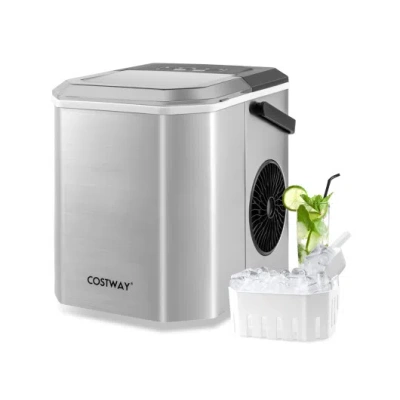 Costway Ice Maker Countertop With Self-cleaning For Home Kitchen Office Party-silver In White