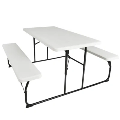 Costway Indoor And Outdoor Folding Picnic Table Bench Set With Wood-like Texture-white