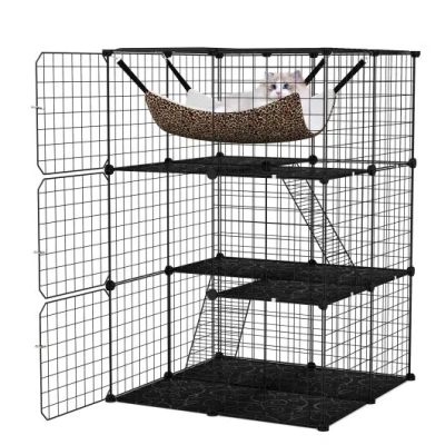 Costway Indoor Cat Cage 3-tier Cat Enclosure Detachable Metal Wire Kennel-black