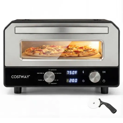 Costway Indoor Electric Pizza Oven Countertop Pizza Oven For 12 Inch Pizzas-black In Gray