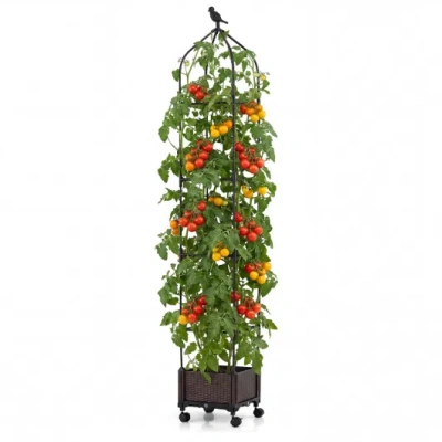 Costway Indoor Outdoor Raised Garden Bed With Trellis And Self-drainage And Wheels-black In Multi