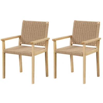 Costway Indoor Outdoor Wood Chair Set Of 2-natural In Brown