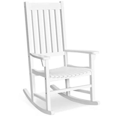Costway Indoor Outdoor Wooden High Back Rocking Chair-white