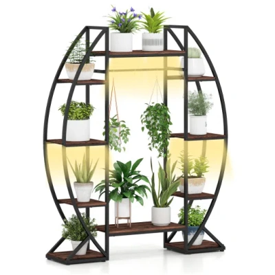 Costway Indoor Plant Stand 63" Tall 10-tier Corner Metal Plant Shelf Large Flowerpot Holder-brown
