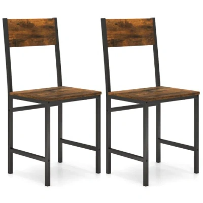 Costway Industrial Kitchen Side Chairs Set Of 2 With Metal Legs And Slanted Back-rustic Brown