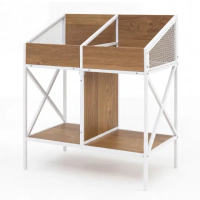 Costway Industrial Magazine Books Record Holder With Metal Frame And Anti-tip Kits-natrual In Brown