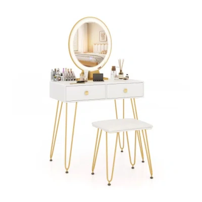 Costway Industrial Makeup Dressing Table With 3 Lighting Modes-white