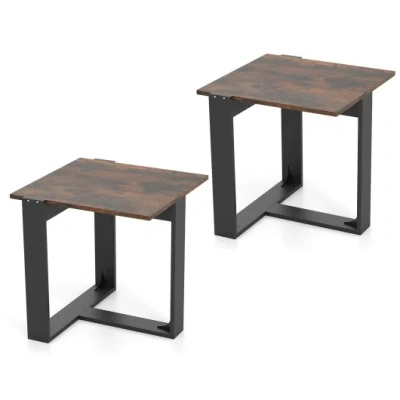 Costway Industrial Sofa End Table With Metal Frame-2 In Brown