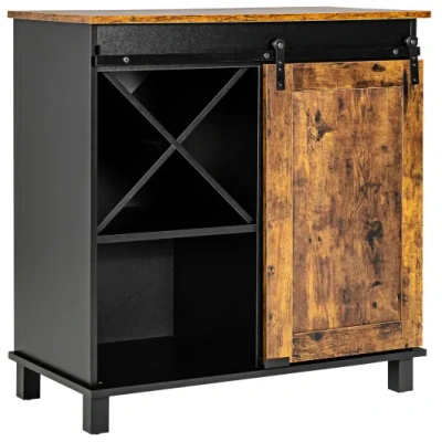 Costway Industrial Storage Cabinet With Sliding Barn Door-rustic Brown