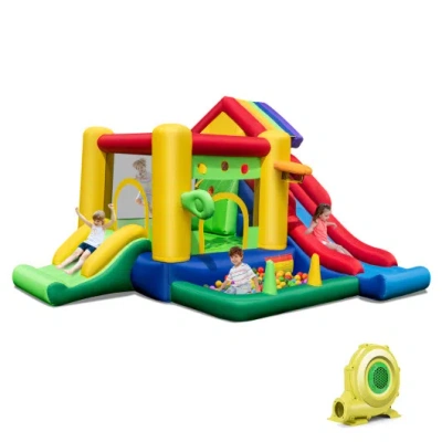 Costway Inflatable Bounce Castle With Double Slides And 735w Blower In Multi