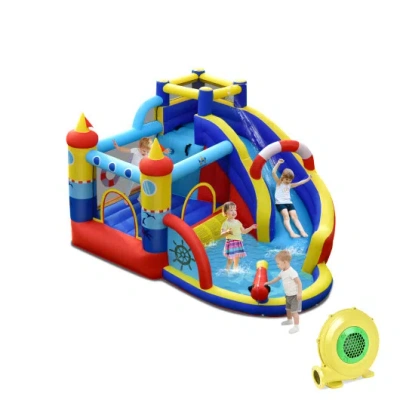 Costway Inflatable Bounce Castle With Slide Climbing Wall And 450w Blower In Multi