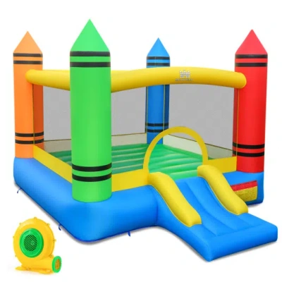 Costway Inflatable Bounce House 2-in-1 Crayon Themed Kids Bouncer With 550w Blower In Multi