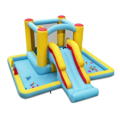 Costway Inflatable Bounce House 7-in-1 Bouncy Castle With Slide And Tunnel Without Blower In Blue