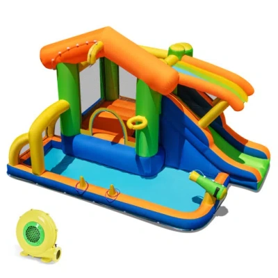 Costway Inflatable Bounce House Water Park With Slide And 480w Blower In Multi