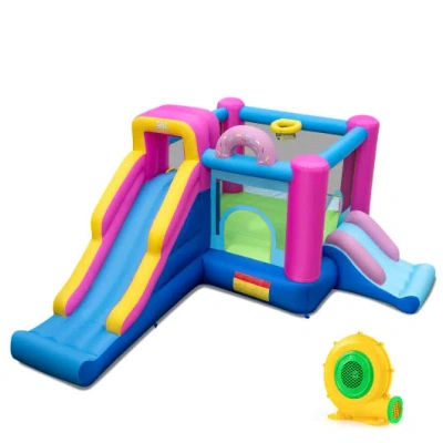 Costway Inflatable Bounce House With Slides And Basketball Hoop (with 680w Blower) In Multi