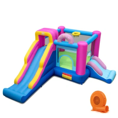 Costway Inflatable Bounce House With Slides And Basketball Hoop (with 750w Blower) In Multi
