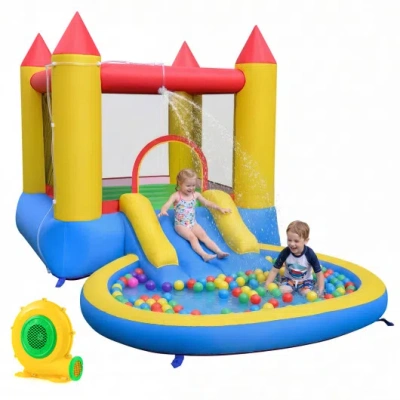 Costway Inflatable Bounce House With Water Slide And 370w Blower-multicolor