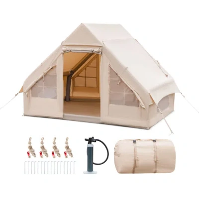 Costway Inflatable Camping Tent 2/4/6 People Glamping Tent For Family Camping With Pump-beige In Pink