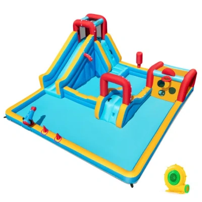 Costway Inflatable Double Water Slide Park 9-in-1 Giant Bounce House 680w Blower Included In Animal Print