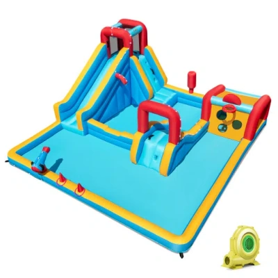 Costway Inflatable Double Water Slide Park 9-in-1 Giant Bounce House 735w Blower Included In Animal Print