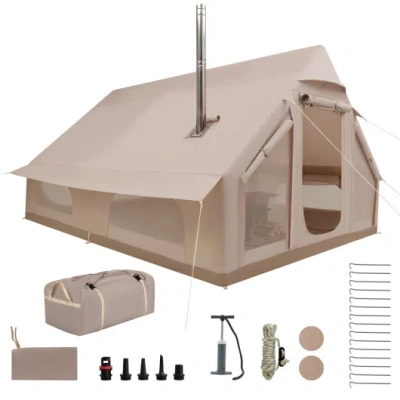 Costway Inflatable Easy Setup 4 Season Waterproof Oxford Camping Tent For Camping With Stove Jack For 6-10 P In Brown