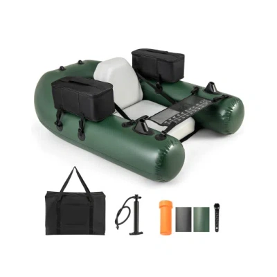 Costway Inflatable Fishing Float Tube For Angling With Fish Ruler And Angling Base In Green