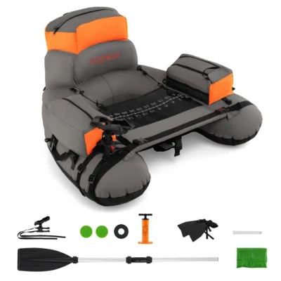 Costway Inflatable Fishing Float Tube With Shoulder Straps And Storage For Angling-orange In Gray