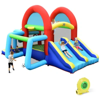 Costway Inflatable Jumping Castle Bounce House With Dual Slides And 480w Blower In Multi