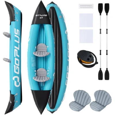 Costway Inflatable Kayak 2 Person Heavy Duty Tandem Touring Kayak With Aluminum Paddles-blue