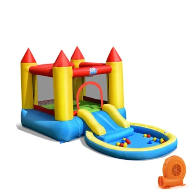 Costway Inflatable Kids Slide Bounce House With 550w Blower In Multi