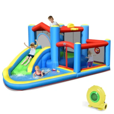 Costway Inflatable Kids Water Slide Bounce Castle With 480w Blower In Multi