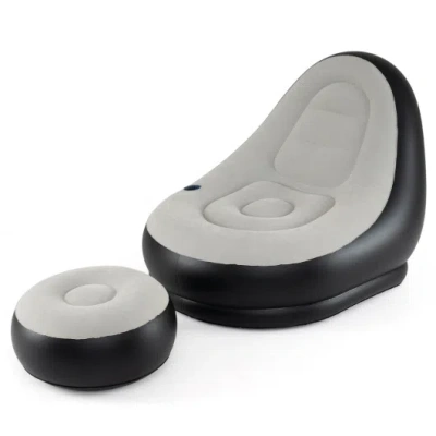 Costway Inflatable Lounge Sofa With Ottoman Portable Air Sofa For Adults With Flocked Surface-grey In Multi