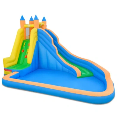 Costway Inflatable Mighty Bounce House Jumper With Water Slide Without Blower In Blue