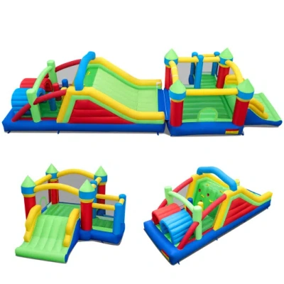 Costway Inflatable Obstacle Course Bounce House With Dual Slides And Tunnels Without Blower In Multi
