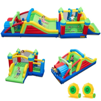 Costway Inflatable Obstacle Course Bounce House With Dual Slides With 2 680w Blower In Multi