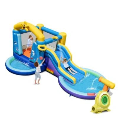 Costway Inflatable Ocean-themed Bounce House With 680w Blower And 2 Pools In Multi