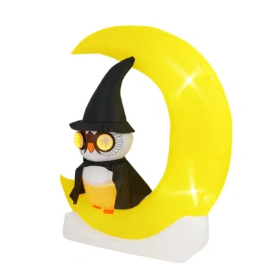 Costway Inflatable Owl On Moon Led Lighted Halloween Decoration With Large Moon And Wizard Owl In Yellow