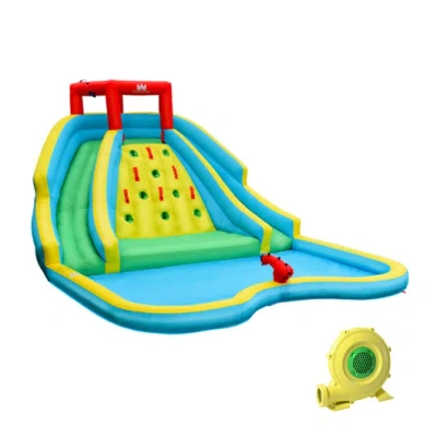 Costway Inflatable Water Park Bounce House With Double Slide And Climbing Wall With 735w Blower In Blue