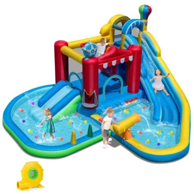 Costway Inflatable Water Park Water Slide Wet Dry Combo Bounce House In Multi