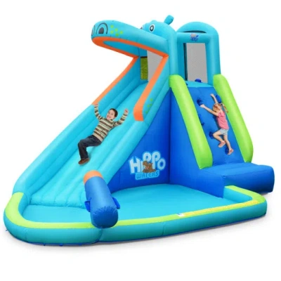 Costway Inflatable Water Pool With Splash And Slide Without Blower In Animal Print