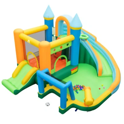 Costway Inflatable Water Slide Blowup Bounce House With Dual Slides And Splash Pool (without Blower) In Multi