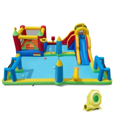 Costway Inflatable Water Slide Bounce House 9-in-1 Jumping Castle With 735w Blower In Multi