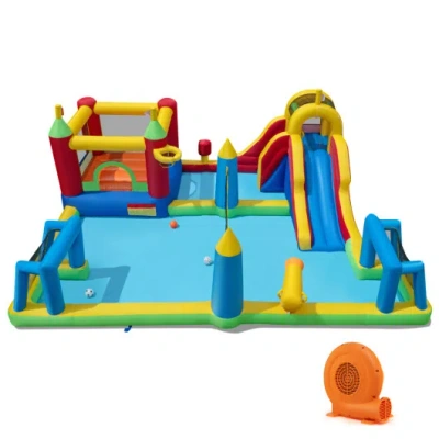 Costway Inflatable Water Slide Bounce House 9-in-1 Jumping Castle With 750w Blower In Multi