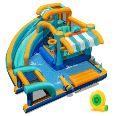 Costway Inflatable Water Slide Bounce House Kids Jump Castle With 680w Blower In Multi